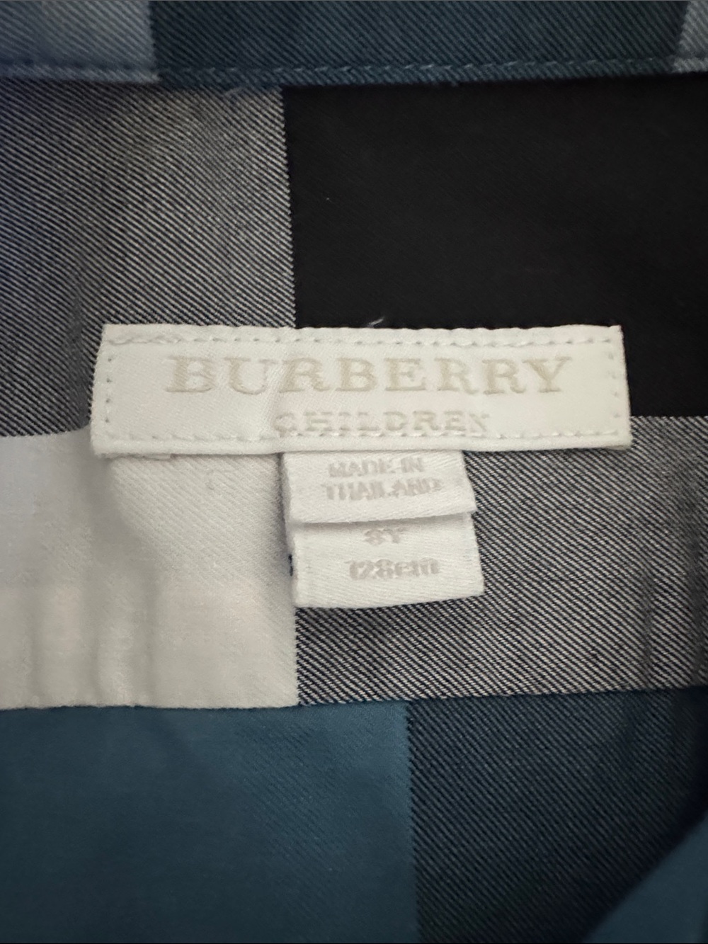 Boy’s Authentic Burberry Blue Plaid Short-Sleeve Button-Up Shirt Size 8Y - Picture 2 of 5